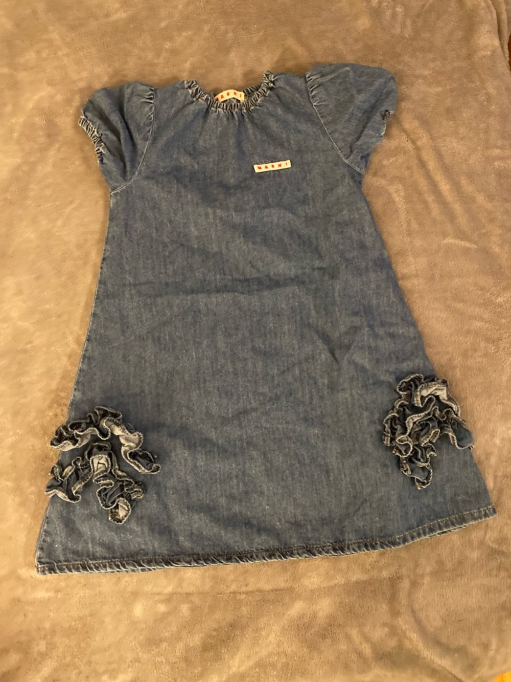 Marni Blue Denim Ruffle-Hem Girls Dress